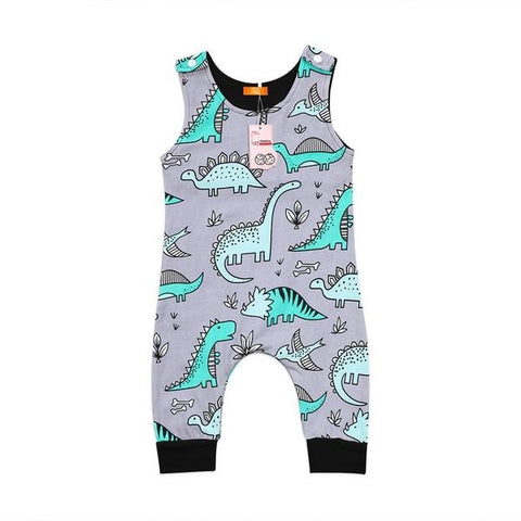 🦕 Dinosaur Sleeveless Jumpsuit Baby Boy (Gray/Mint Green/Turquoise) 🦕