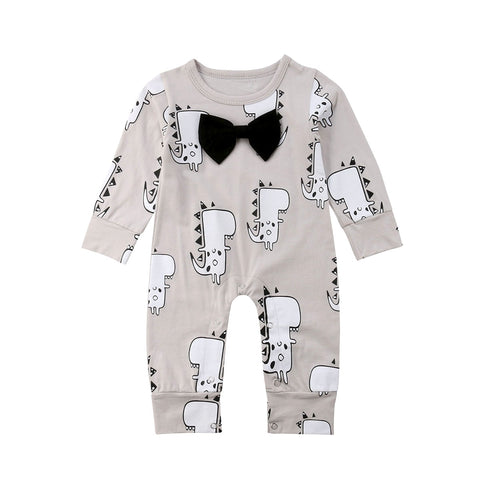 🦕 Dinosaur Bow Tie Jumpsuit Baby Boy (Gray/Black/White) 🦕