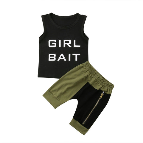 Girl Bait - Muscle Top & Harem Shorts 2pc. Set Baby Boy and Toddler (Olive Green/Black)