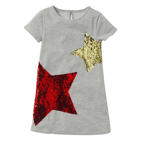 ⭐🐶 Sequin Star or Dog A-Line Dress Baby Girl and Toddler (Gray/Red/Gold) ⭐🐶