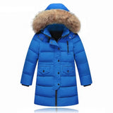 Long Puffer Coat with Vegan Fur Hood Unisex Toddler Boy Girl (Black/Red/Blue)
