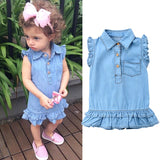 Sleeveless Ruffled Denim Collar Dress Baby Girl and Toddler (Light Blue Wash)