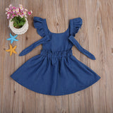 Ruffled Shoulder Denim Dress with Tie Back Toddler Girl (Dark Blue Wash)