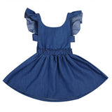 Ruffled Shoulder Denim Dress with Tie Back Toddler Girl (Dark Blue Wash)