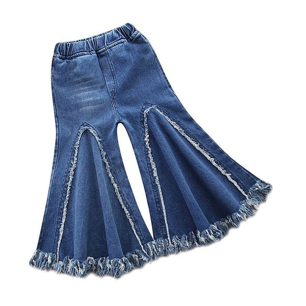 Bell Bottom Denim Jeans with Distressed Flare Leg Toddler Girl (Medium Blue Wash)