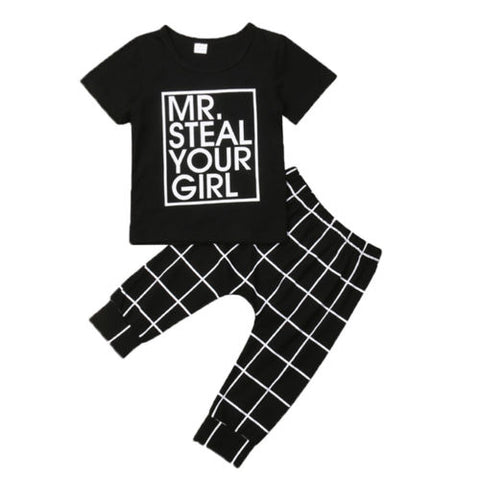 Mr. Steal Your Girl - T-Shirt and Pants 2pc. Set Baby Boy and Toddler (Black/White)
