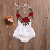 🌹 3D Flower Halter Romper with Frilly Ruffled Bottom Baby Girl (Available in Red or White)