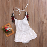 🌹 3D Flower Halter Romper with Frilly Ruffled Bottom Baby Girl (Available in Red or White)