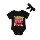 Happy Valentine's Day ❣️- Onesie Bodysuit and Headband 2pc. Set Baby Girl (Black, Gold, Pink and Red)