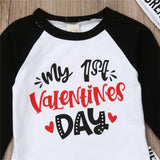 My 1st Valentine's Day 💕 - Heartbreaker Onesie Bodysuit, Pants and Hat 3pc. Set Baby Boy (Black, Red & White)