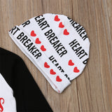 My 1st Valentine's Day 💕 - Heartbreaker Onesie Bodysuit, Pants and Hat 3pc. Set Baby Boy (Black, Red & White)
