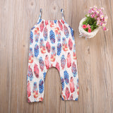 Feather Print Sleeveless Jumpsuit Baby Girl (Cream/Blue/Coral)