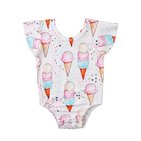 🍨 Ice Cream Graphic Print Romper Baby Girl (White/Pink/Turquoise/Orange) 🍨