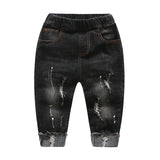 Distressed Denim Jeans with Rolled Raw Edge Hem Unisex Baby Boy Girl Toddler (Dark Wash Blue/Black)