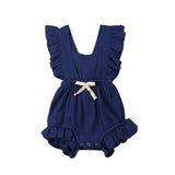 Linen Ruffled Shoulder Romper with Bow Baby Girl (Marigold/Lavender/Pink/White/Navy Blue/Burgundy)