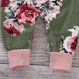 🌺 Ruffled Floral Long Sleeve Jumpsuit Baby Girl (Olive Green & Pink Multi) 🌺