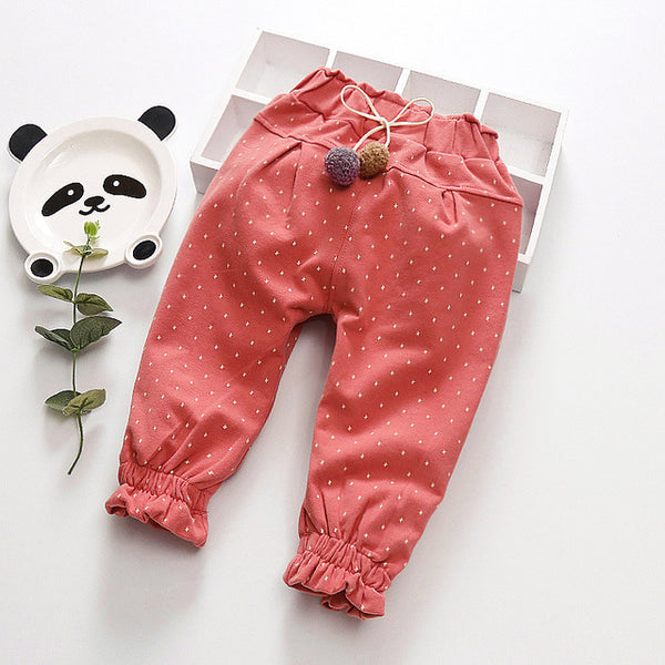 Polka Dot Trouser Pants with Pom Poms Baby Girl and Toddler (Red/Pink/Black)