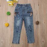 Distressed Denim Skinny Jeans with Zip Pockets Toddler Boy (Blue/Black)