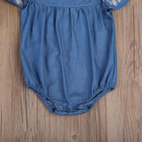 Embroidered Denim Romper Baby Girl (Medium Wash Blue)