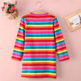 Striped Long Sleeved A-Line Dress Toddler Girl (Rainbow)