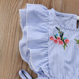 🌹 Ruffled Shoulder Striped Romper with Floral Embroidery Baby Girl and Toddler (Blue/White/Red) 🌹