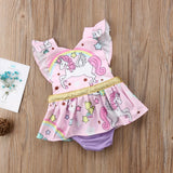 🦄 Magical Unicorn Print Ruffled Shoulder Romper Baby Girl (Pink/Gold/Lavender) 🦄