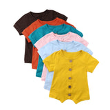 Short Sleeve Button Down Romper Baby Girl (Coral/Teal/Pink/Sky Blue/Brown/Yellow)