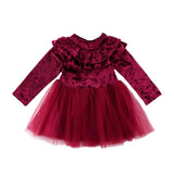 Velvet & Tulle Long Sleeve Tutu Dress Baby Girl & Toddler (Burgundy/Beige)