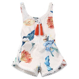 🌼 Floral Romper with Fringe Tassel Baby Girl and Toddler (White/Orange/Blue) 🌼
