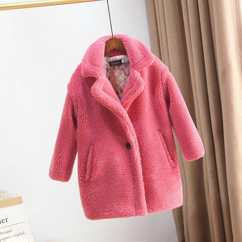 Thick Turn Down Collar Sherpa Teddy Coat Baby Toddler Girl (Blue/Rose/Cream/Pink)