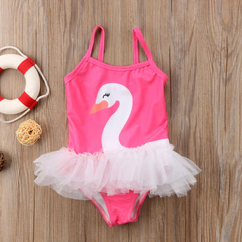 Swan Print Tulle Tutu Swimsuit Toddler Girl (Pink/Black)