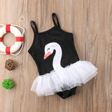 Swan Print Tulle Tutu Swimsuit Toddler Girl (Pink/Black)