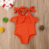 Ruffled Chest Swimsuit Baby Girl and Toddler (Orange)