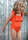 Ruffled Chest Swimsuit Baby Girl and Toddler (Orange)