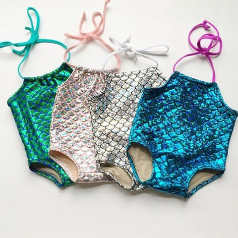 🧜‍♀️ Metallic Mermaid Halter Swimsuit Baby Girl and Toddler (Blue/Green/Iridescent/Silver) 🧜‍♀️