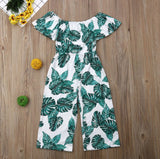 🍃 Leaf Print Off Shoulder Jumpsuit Toddler Girl (White/Green) 🍃