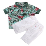 🌹 Floral Polo Style Shirt & Distressed Shorts 2pc. Set Baby Boy and Toddler (Mint Green/Burgundy/White) 🌹