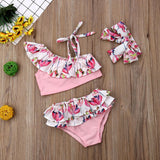 🌷 Solid & Floral Bikini Swimsuit with Headband 3pc. Set Baby Girl and Toddler (Pink/White) 🌷