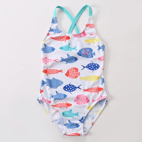 🐠 Tropical Fish Print Swimsuit Toddler Girl (White/Turquoise/Red/Yellow)    🐠
