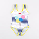 🍦 Striped Ice Cream Graphic Print Swimsuit Toddler Girl (Blue/White/Yellow) 🍦