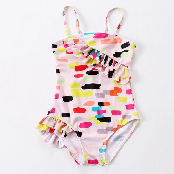 Geometric Color Splash Swimsuit Toddler Girl (Pink/Black/Red/Yellow)