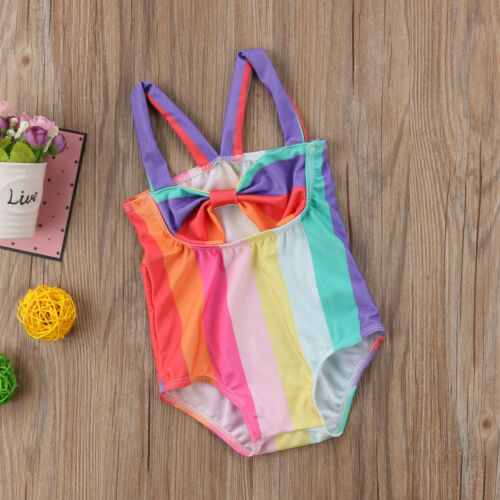 🌈 Rainbow Striped Swimsuit Baby Girl and Toddler (Purple/Yellow/Orange) 🌈