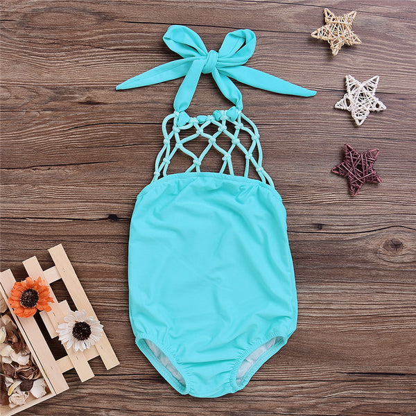 Netted Halter Swimsuit Toddler Girl (Turquoise)