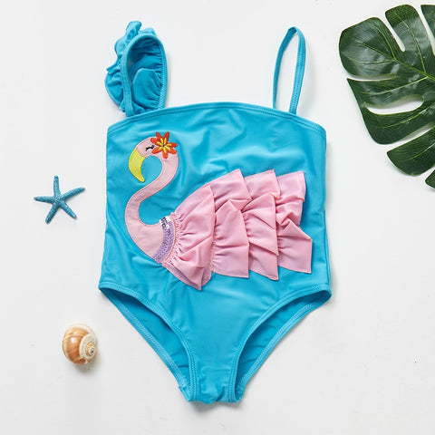 3D Flamingo Swimsuit Toddler Girl (Turquoise/Pink)