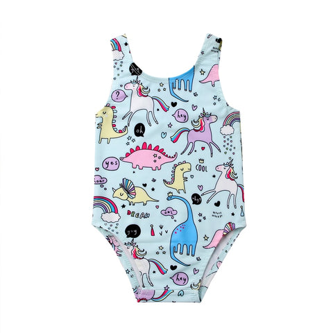 🦄🦕 Dinosaur & Unicorn Print Swimsuit Baby Girl and Toddler (Blue/Pink) 🦄🦕