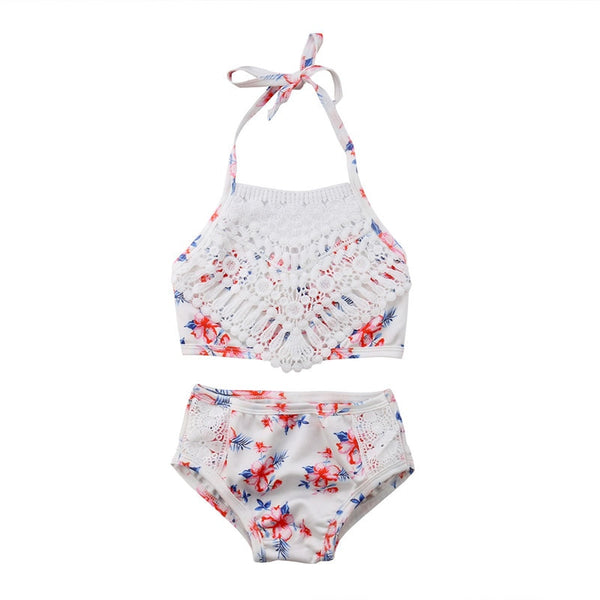 💮 Floral & Lace Bikini Swimsuit Baby Girl (White)  💮